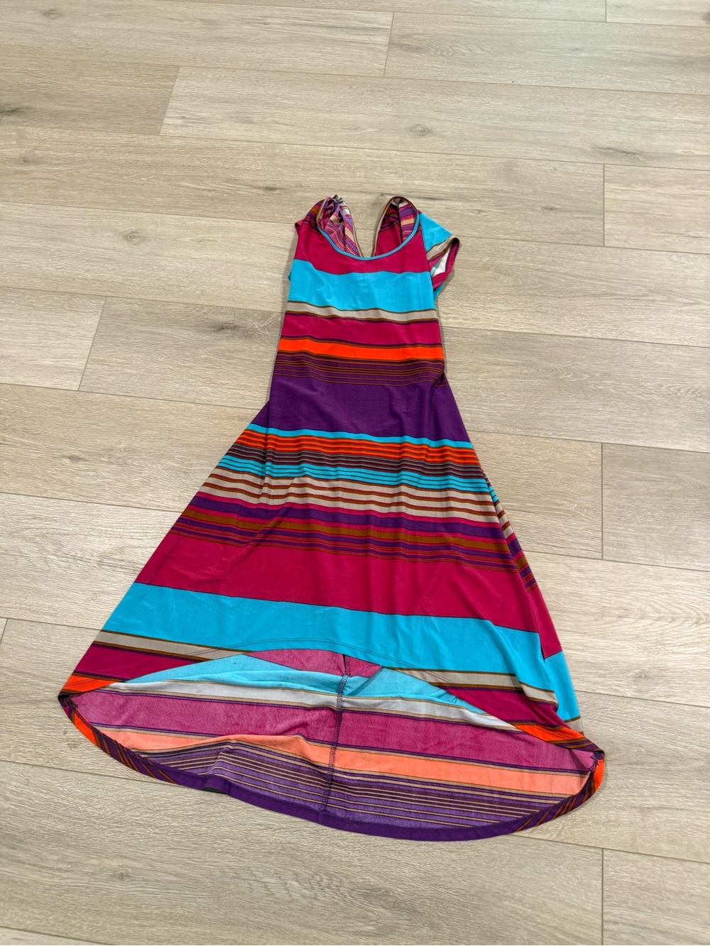 Derek Heart Striped Multicolor High Low Dress - Pink, Turquoise & Purple